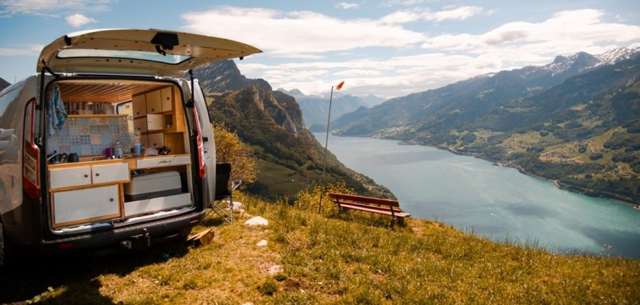 Camping Van on a mountain in Switzerland