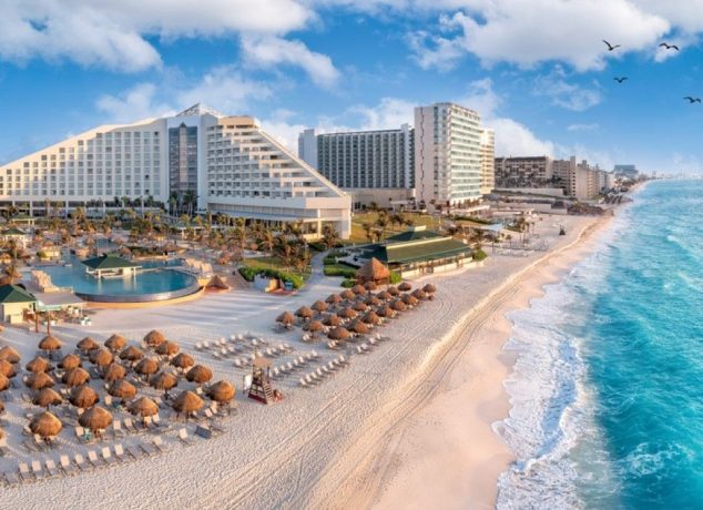 Cancun beach with resorts
