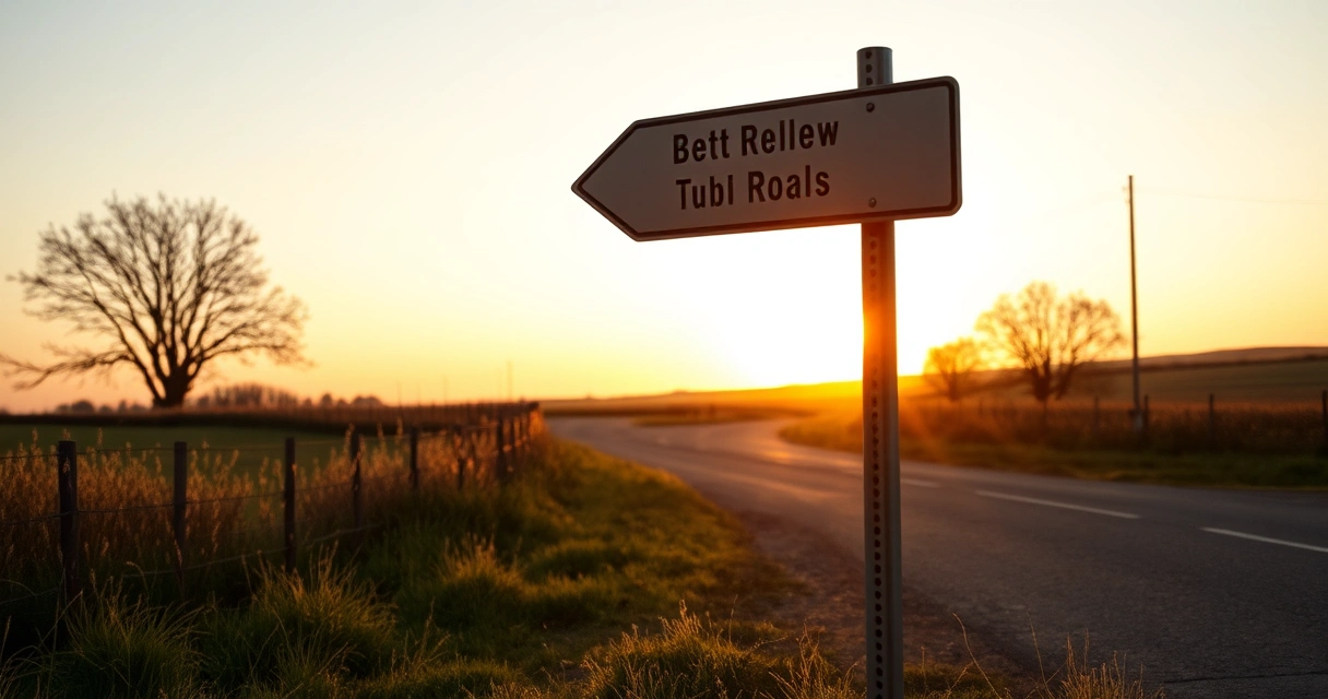 placa de sinalização em cruzamento de estrada ao entardecer
