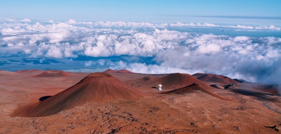 Extinct volcanic craters in background from Mauna Kea summit