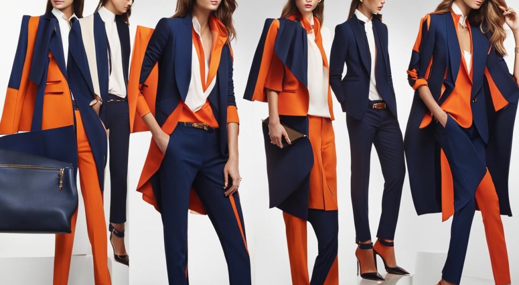 combinações de cores para calça laranja e azul