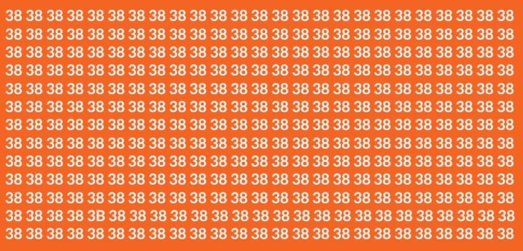 Desafio de QI: apenas 3% resolvem em 12 segundos; e você? Fundo laranja preenchido com repetição do número 38 em branco em diversas linhas e colunas.
